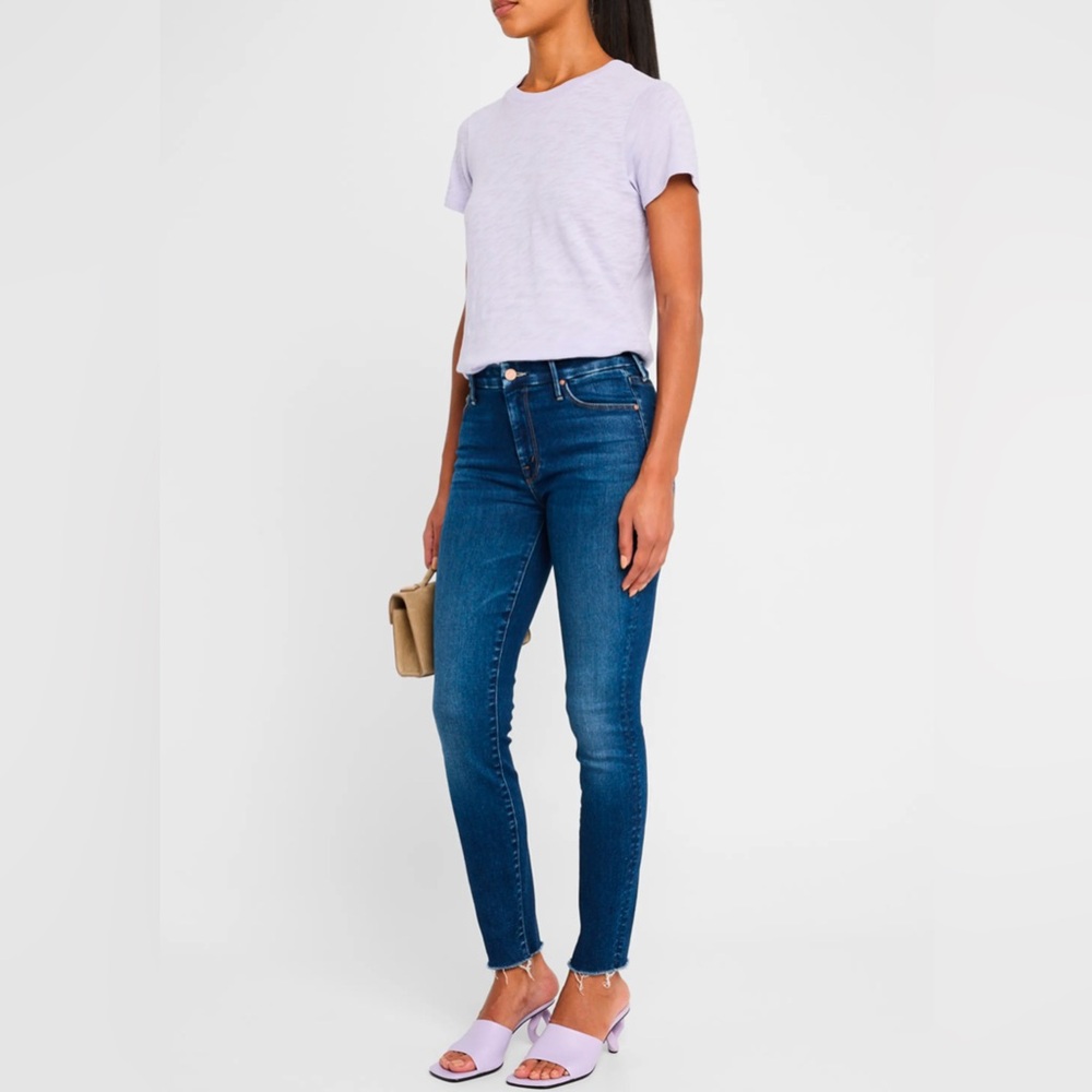 MOTHER High Rise Skinny Jeans in Dark Blue Denim